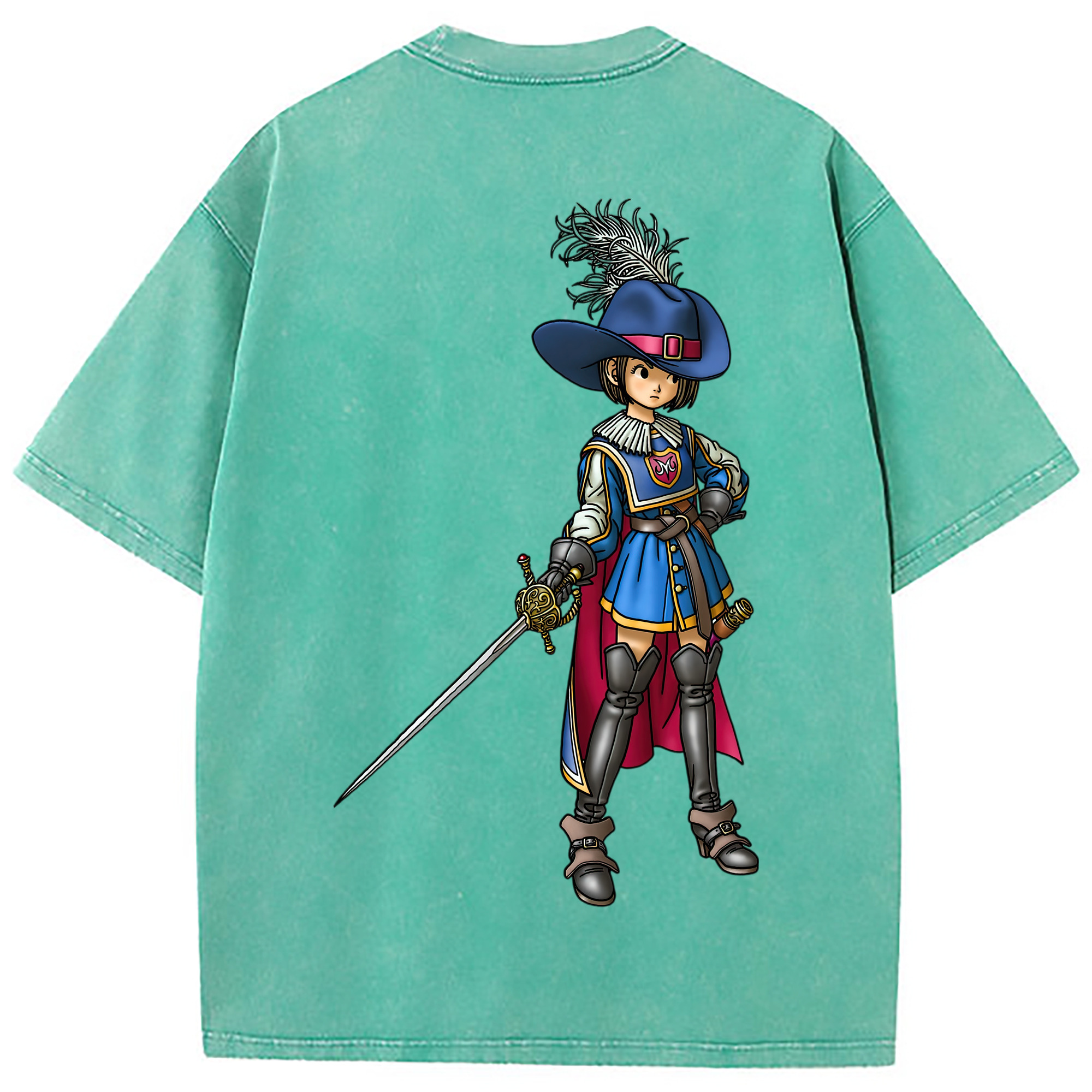 （画像用） ドラゴンクエスト Doragon Kuesuto Dragon Quest 綿100% ヴィンテージ風 半袖Tシャツ（背面プリント）